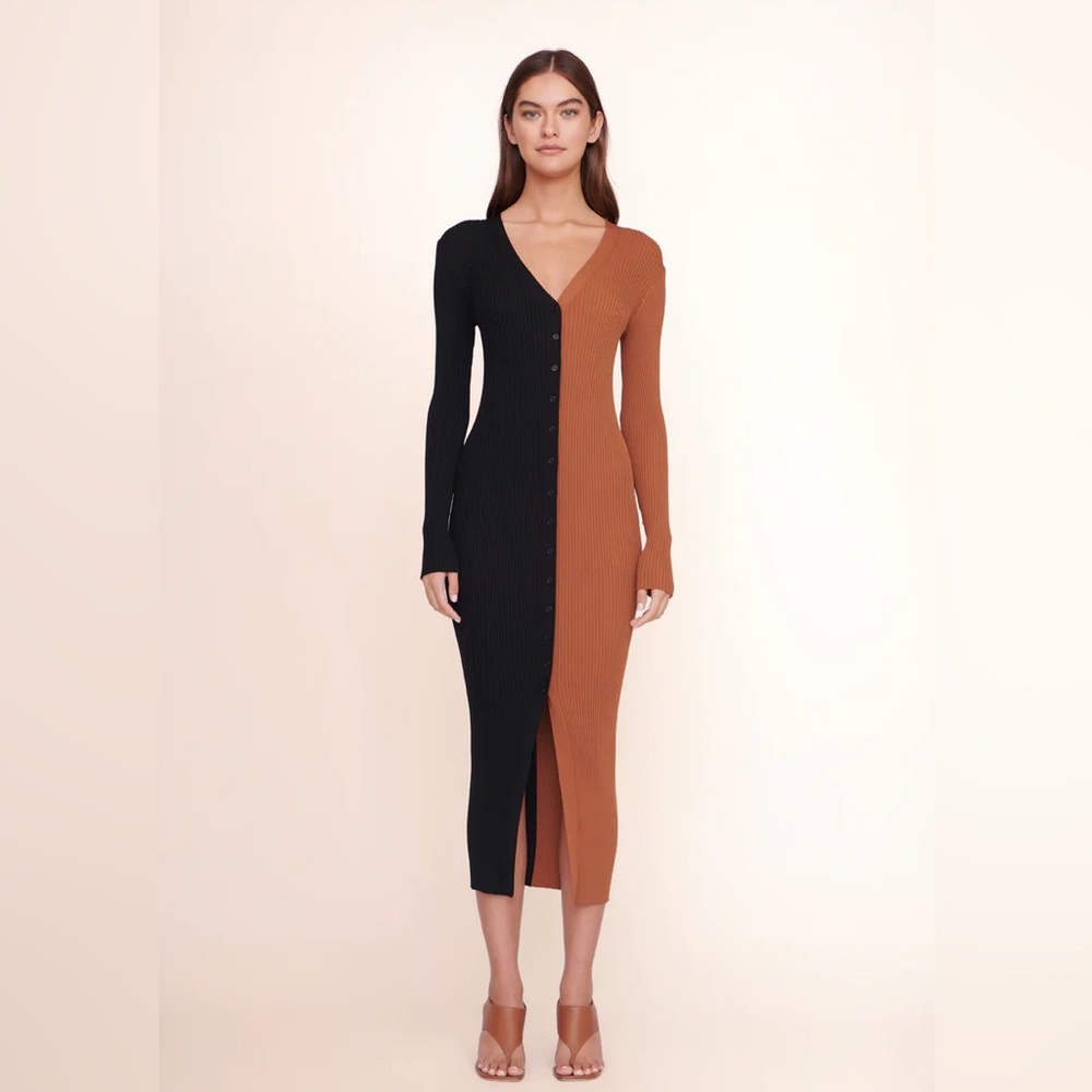 STAUD SHOKO SWEATER DRESS TAN BLACK